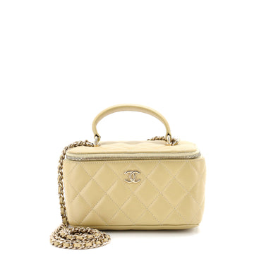 Classic Top Handle Vanity Case with Chain Quilted Lambskin Small