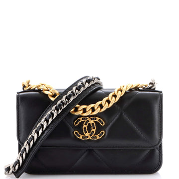 19 Flap Phone Holder with Chain Quilted Lambskin