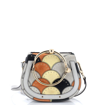 Nile Patchwork Crossbody Bag Studded Leather with Suede Small