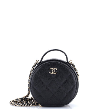 Handle with Care Round Vanity Case with Chain Quilted Caviar Small