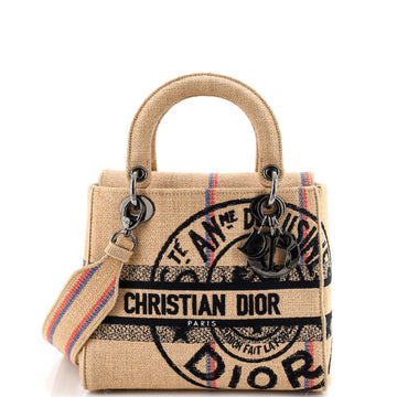 Lady D-Lite Bag Embroidered Jute Canvas Medium