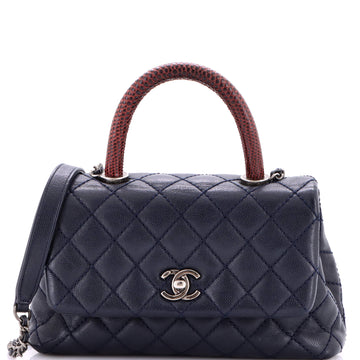 Coco Top Handle Bag Quilted Caviar with Lizard Mini