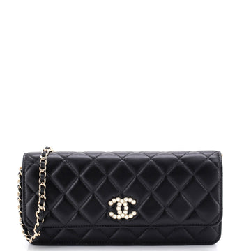 Pearl CC Chain Flap Bag Quilted Lambskin