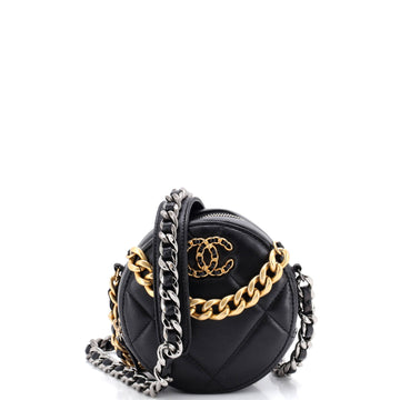 19 Round Clutch with Chain Quilted Leather