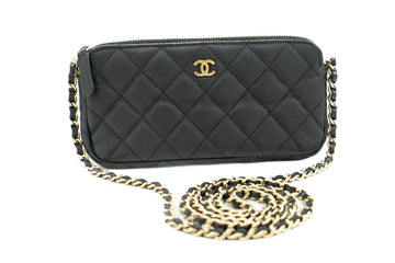 CHANEL Leather Wallet On Chain WOC Double Zip Chain Shoulder Bag j70