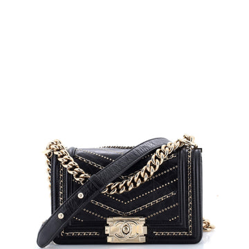 Boy Flap Bag Chevron Embellished Crumpled Calfskin Small