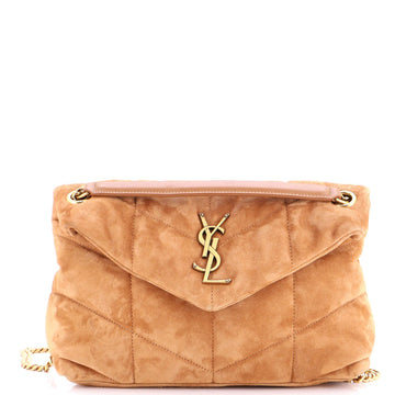 Loulou Puffer Shoulder Bag Quilted Suede Small