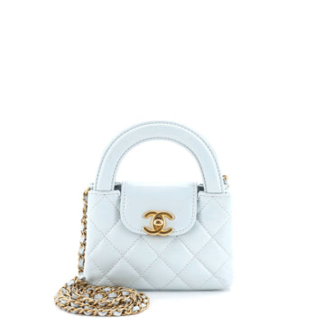 Kelly Top Handle Shopping Bag Quilted Shiny Aged Calfskin Nano