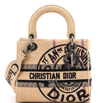 Lady D-Lite Bag Embroidered Jute Canvas Medium