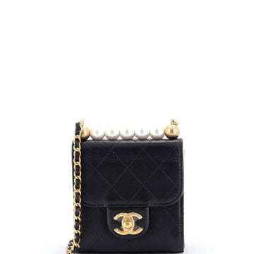 Chic Pearls Flap Clutch with Chain Quilted Goatskin Mini