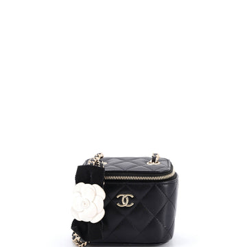 Camellia Bow Vanity Case with Chain Quilted Lambskin Mini