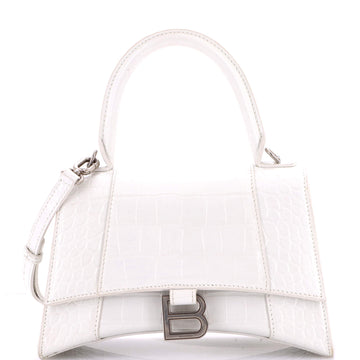 Hourglass Top Handle Bag Crocodile Embossed Leather Small