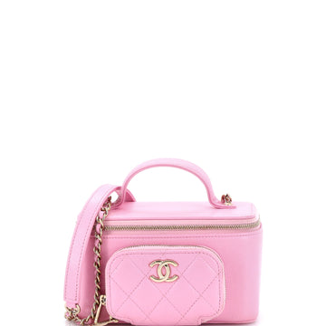 Business Affinity Top Handle Vanity Case with Chain Quilted Caviar Small