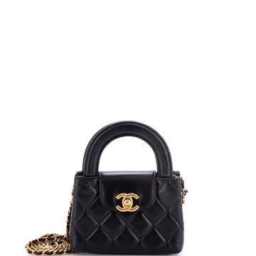 Kelly Top Handle Shopping Bag Quilted Shiny Aged Calfskin Nano