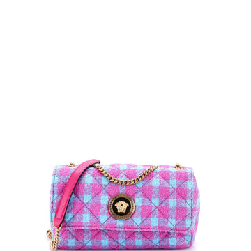 Medusa Icon Chain Flap Bag Quilted Tweed East West