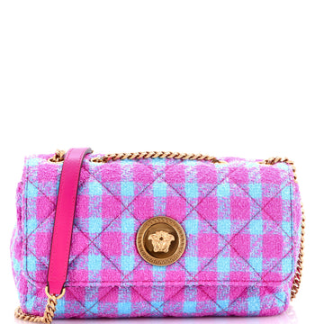 Medusa Icon Chain Flap Bag Quilted Tweed East West