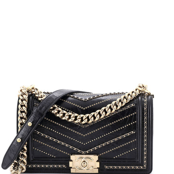 Boy Flap Bag Chevron Embellished Crumpled Calfskin Old Medium
