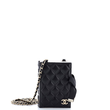 CC Book Card Holder with Chain Quilted Lambskin