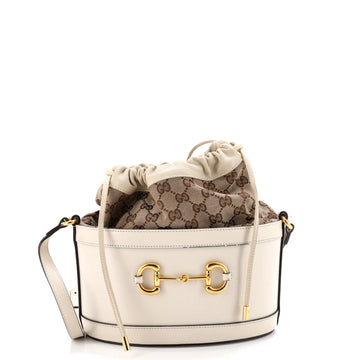 Horsebit 1955 Bucket Crossbody Bag Leather and GG Canvas Small