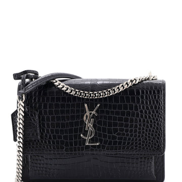 Sunset Crossbody Bag Crocodile Embossed Leather Medium