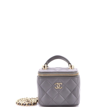 Classic Top Handle Vanity Case with Chain Quilted Lambskin Mini