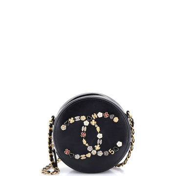 Lucky Charms Round Clutch With Chain Embellished Lambskin