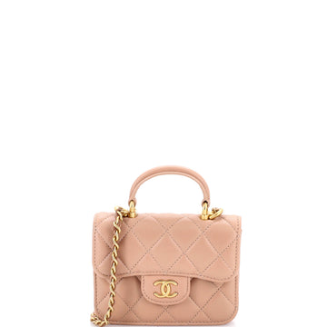 Top Handle Flap Coin Purse with Chain Quilted Lambskin