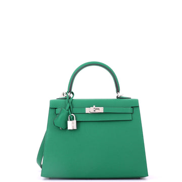 Kelly Handbag Vert Vertigo Epsom with Palladium Hardware 25