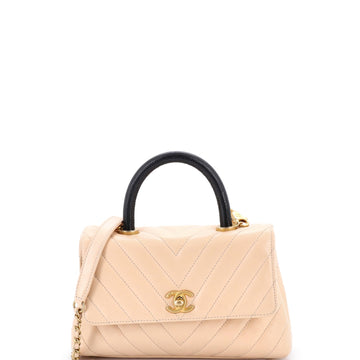 Coco Top Handle Bag Chevron Calfskin with Lizard Mini