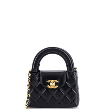 Kelly Top Handle Shopping Bag Quilted Shiny Aged Calfskin Nano