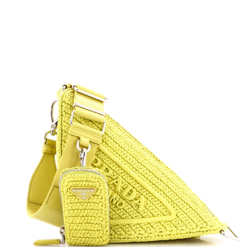 Triangle Logo Zip Crossbody Bag Crochet Raffia Small