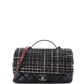 CC Top Handle Flap Bag Tweed and Quilted Aged Calfskin Medium