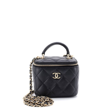 Classic Top Handle Vanity Case with Chain Quilted Lambskin Mini