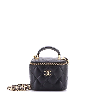 Classic Top Handle Vanity Case with Chain Quilted Lambskin Mini