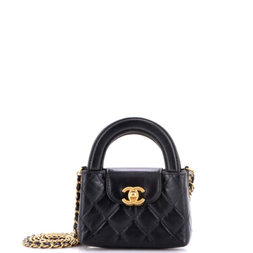 Kelly Top Handle Shopping Bag Quilted Shiny Aged Calfskin Nano