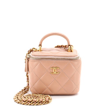 Classic Top Handle Vanity Case with Chain Quilted Lambskin Mini