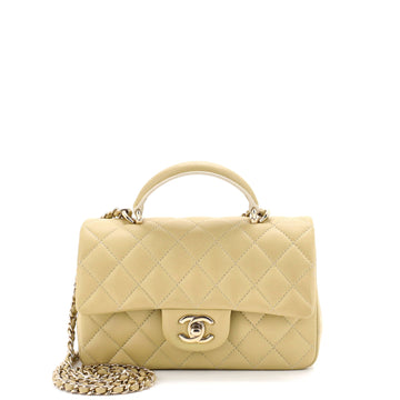 Classic Single Flap Top Handle Bag Quilted Lambskin Mini