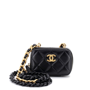 Lacquered Metal CC Zip Around Card Holder on Chain Quilted Lambskin