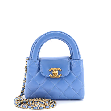 Kelly Top Handle Shopping Bag Quilted Shiny Aged Calfskin Nano