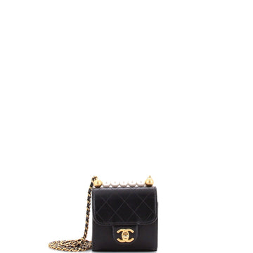 Chic Pearls Flap Clutch with Chain Quilted Goatskin Mini