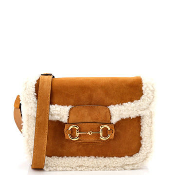 Horsebit 1955 Shoulder Bag Suede with Shearling Small
