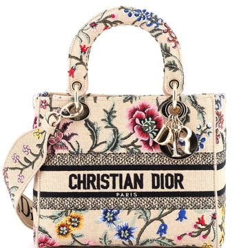 Lady D-Lite Bag Embroidered Raffia Medium