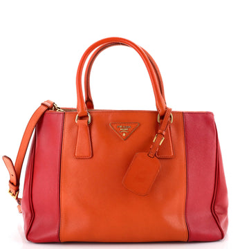 Bicolor Double Zip Lux Tote Saffiano Leather Medium