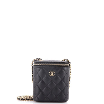 Vertical Classic Vanity Case with Chain Quilted Caviar Mini
