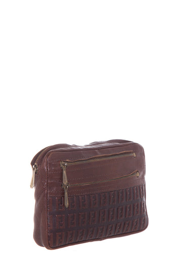 Fendi Vintage Brown Embosssed Leather Zucca Pouch