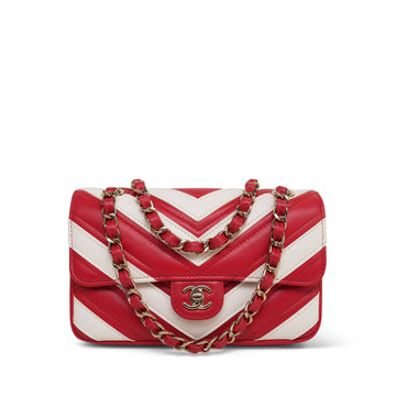 Red White Chevron leather Mini Single Flap