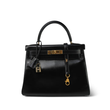 Kelly 28 Black Box leather  U Circle Stamp