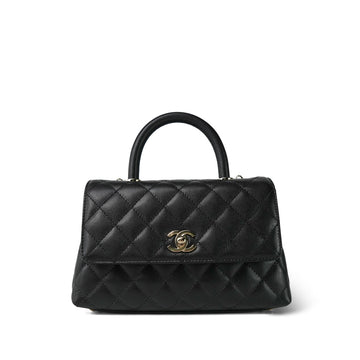 24A Black leather Quilted Small Coco Handle Light Gold Hardware