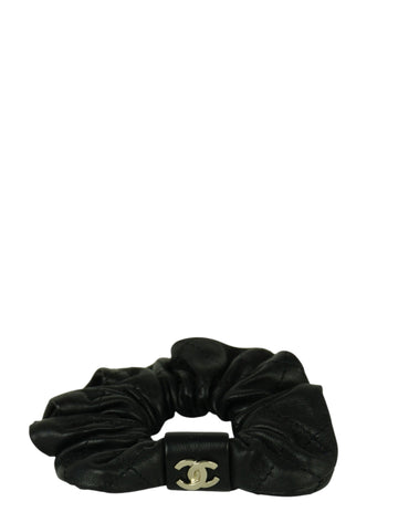 Chanel '21 Black Lambskin Quilted CC Hair Scrunchie