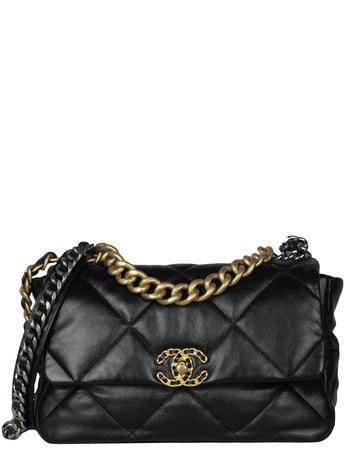 Chanel Black Lambskin Leather Quilted Large 19 Bag